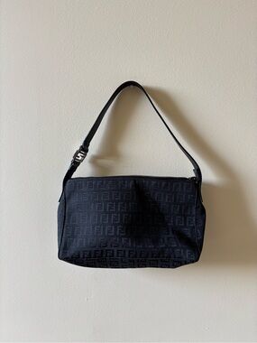 Vintage Fendi Black Shoulder Bag with silver hardware